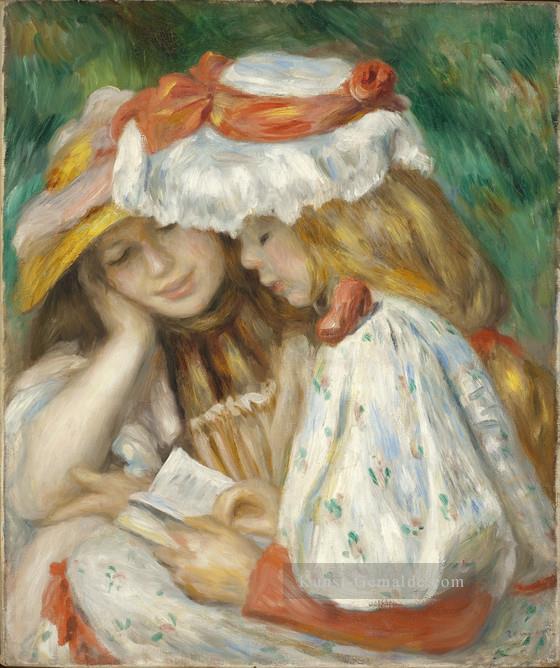 zwei Mädchen im Garten Lesen Pierre Auguste Renoir Ölgemälde
